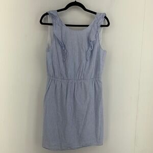 J.Crew Striped Linen Cotton Ruffle Dress Sz 10 Beach Coastal Preppy Nautical